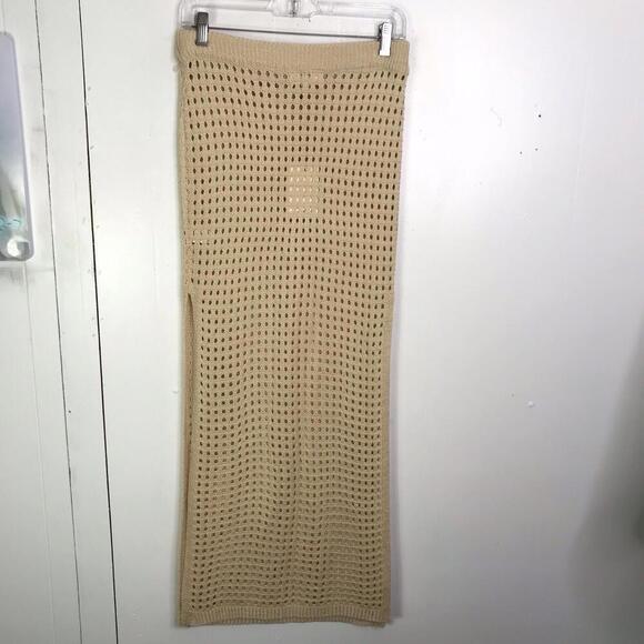 Elan Skirt Womens M Crochet Maxi Beachy Cover Up Side Slits Avda Cream New - Picture 2 of 10